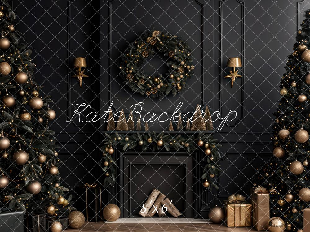 Kate Christmas Black Modern Fireplace Backdrop Designed by Mini MakeBelieve - Image 4