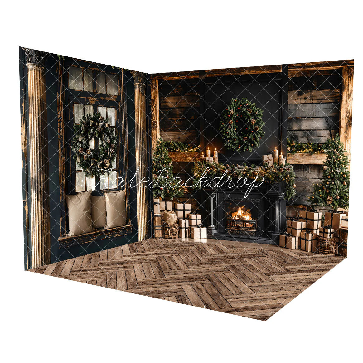 Kate Christmas Black Retro Shabby Wooden Window Room Set - Image 2