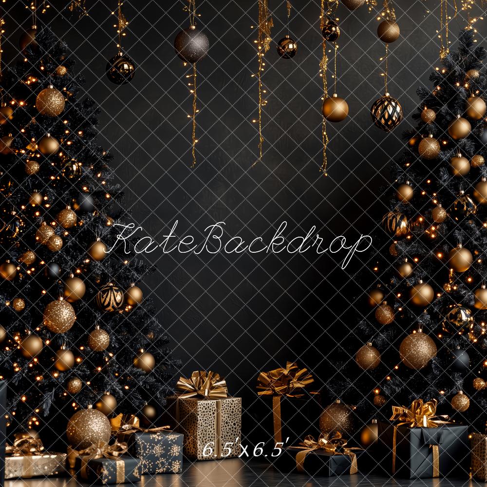 Kate Christmas Black Trees Gold Decorations Backdrop Designed by Patty Robert - Image 2