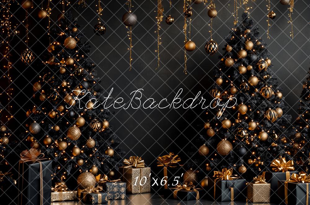 Kate Christmas Black Trees Gold Decorations Backdrop Designed by Patty Robert - Image 4