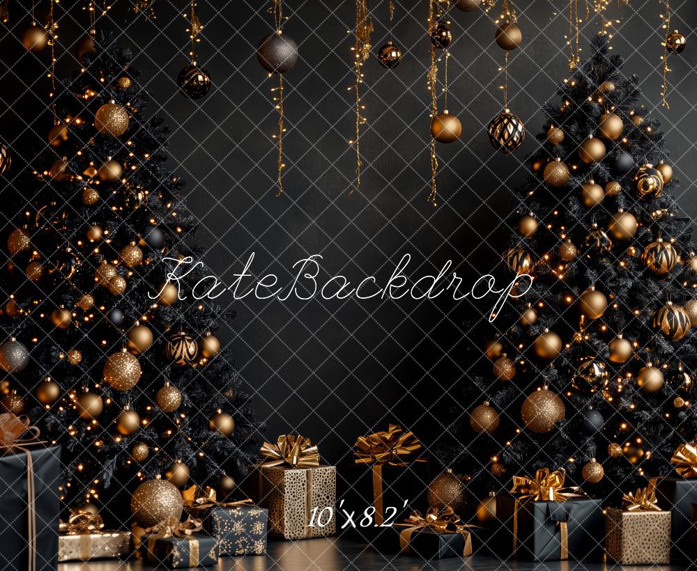 Kate Christmas Black Trees Gold Decorations Backdrop Designed by Patty Robert - Image 6