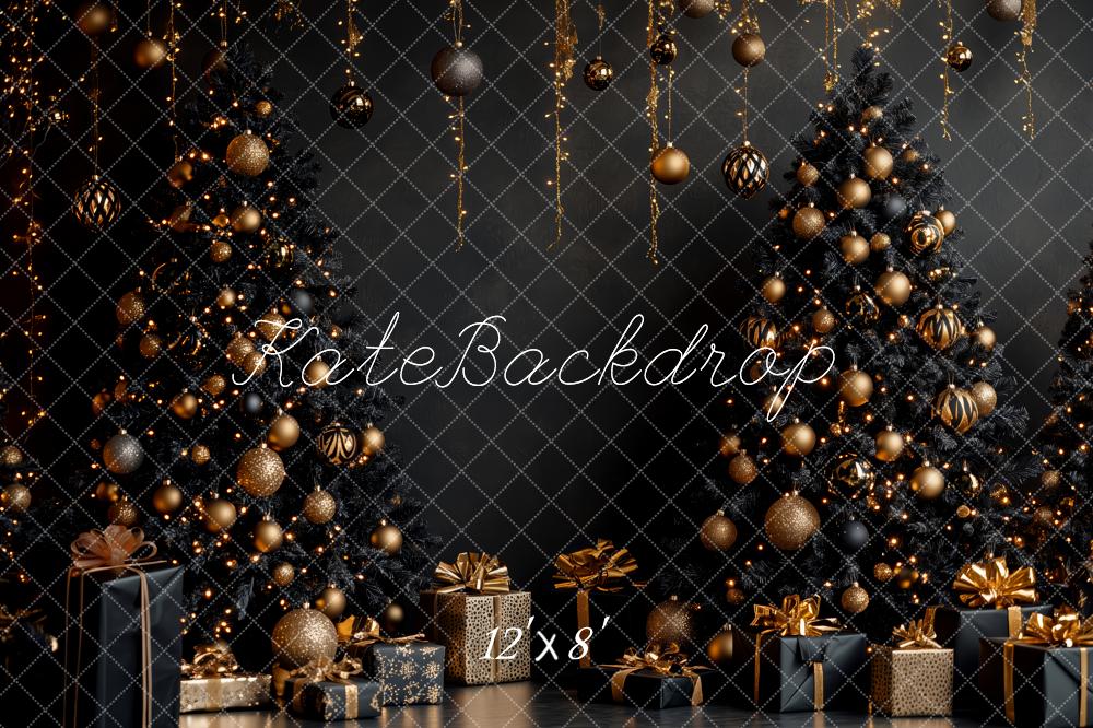 Kate Christmas Black Trees Gold Decorations Backdrop Designed by Patty Robert - Image 8