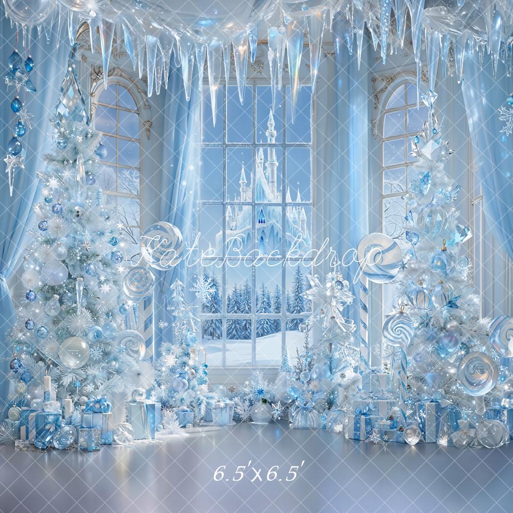 Kate Christmas Blue Castle Present Trees Backdrop Designed by Emetselch - Image 2