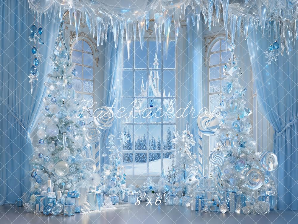 Kate Christmas Blue Castle Present Trees Backdrop Designed by Emetselch - Image 3