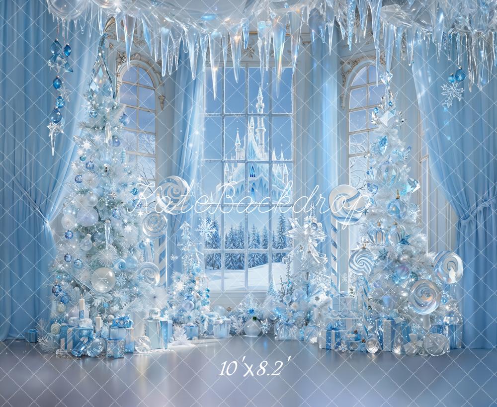 Kate Christmas Blue Castle Present Trees Backdrop Designed by Emetselch - Image 6