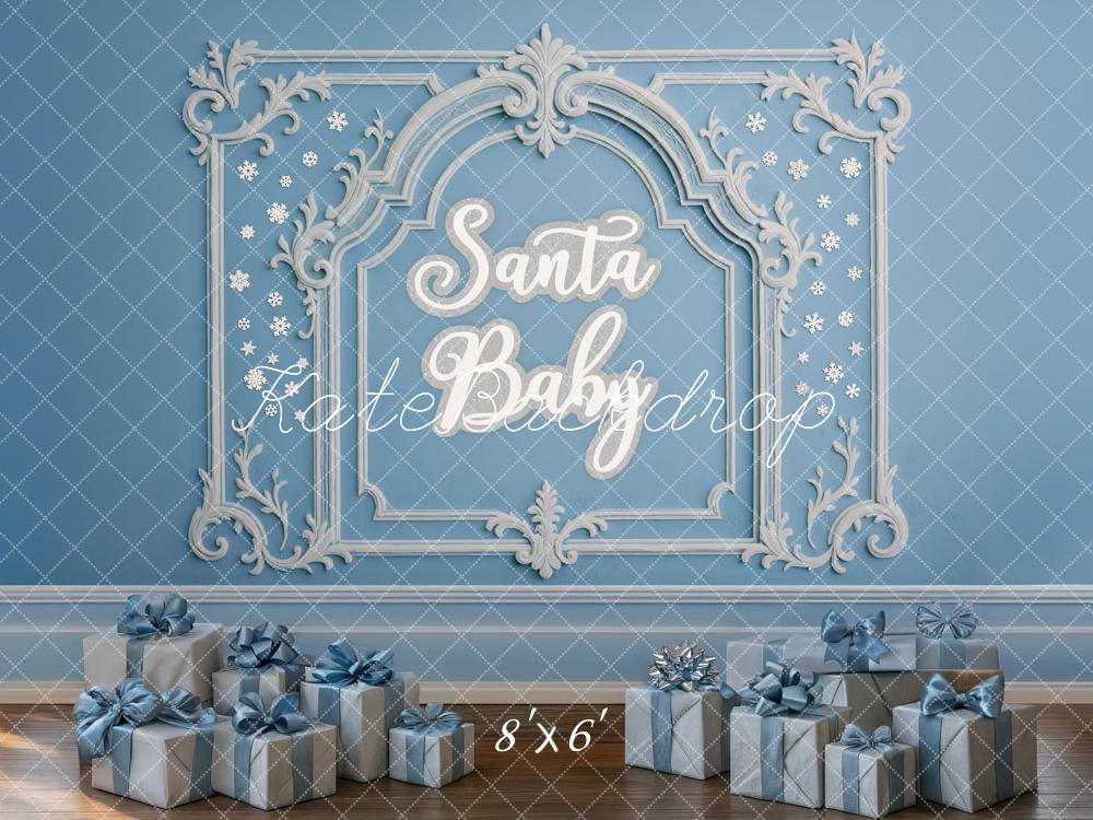 Kate Christmas Blue Ornate Frame Presents Backdrop Designed by Mini MakeBelieve - Image 3