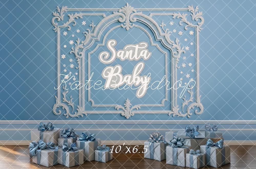 Kate Christmas Blue Ornate Frame Presents Backdrop Designed by Mini MakeBelieve - Image 4