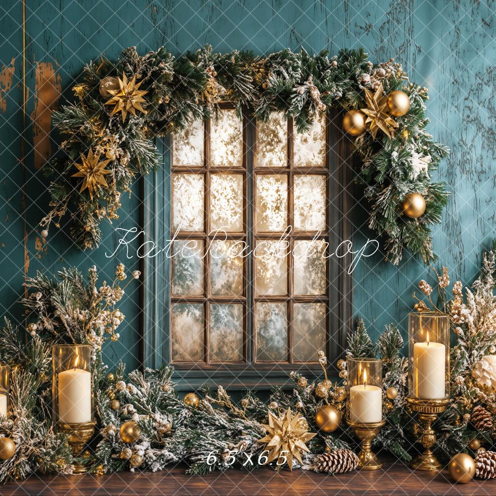 Kate Christmas Blue Wall Window Candles Backdrop Designed by Emetselch - Image 2