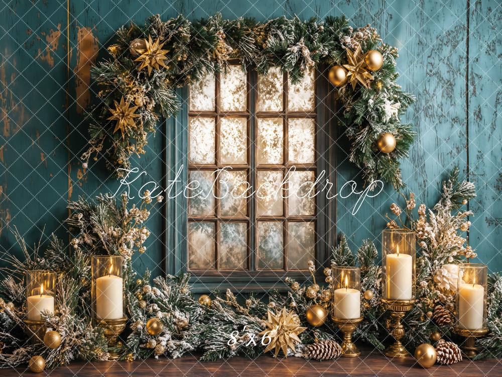 Kate Christmas Blue Wall Window Candles Backdrop Designed by Emetselch - Image 3