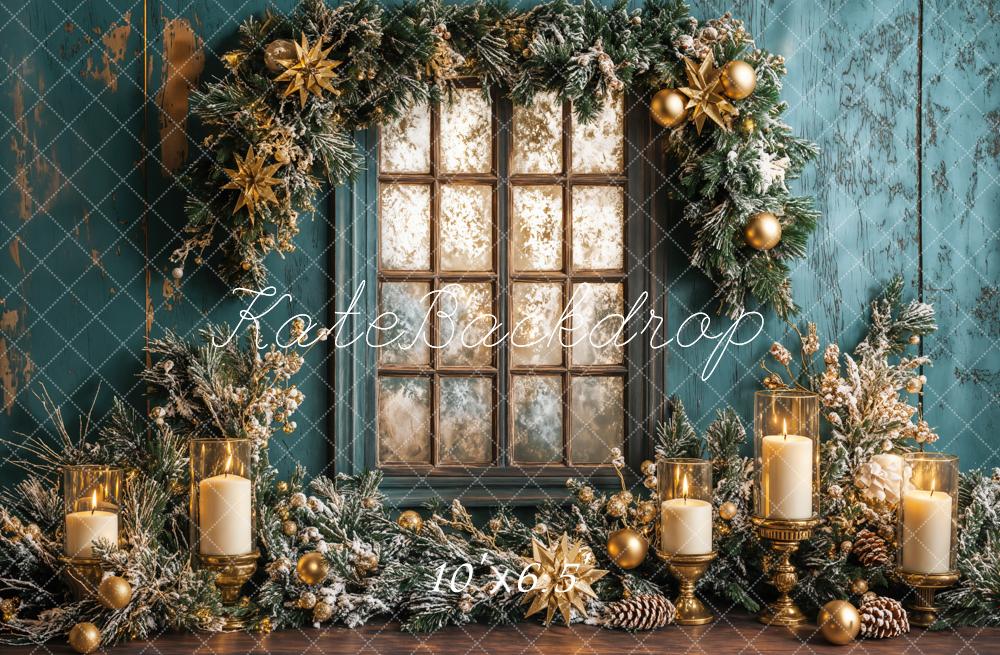 Kate Christmas Blue Wall Window Candles Backdrop Designed by Emetselch - Image 4