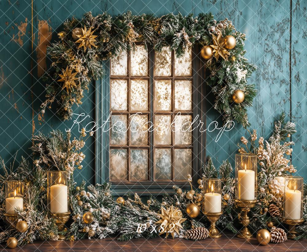 Kate Christmas Blue Wall Window Candles Backdrop Designed by Emetselch - Image 5