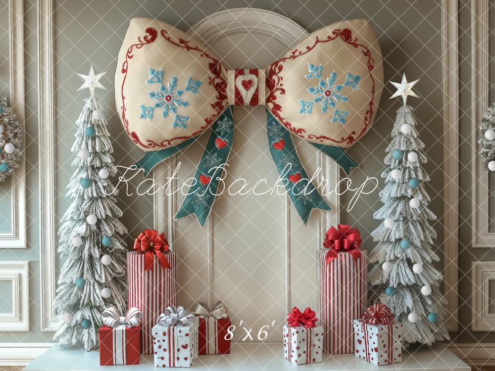 Kate Christmas Bow Frosted Trees Gifts Backdrop Designed by Mini MakeBelieve - Image 3