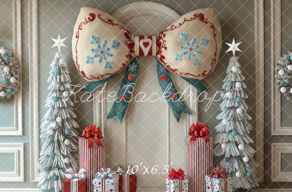 Kate Christmas Bow Frosted Trees Gifts Backdrop Designed by Mini MakeBelieve - Image 4
