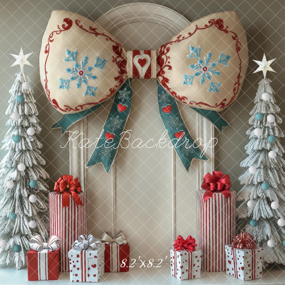Kate Christmas Bow Frosted Trees Gifts Backdrop Designed by Mini MakeBelieve - Image 5