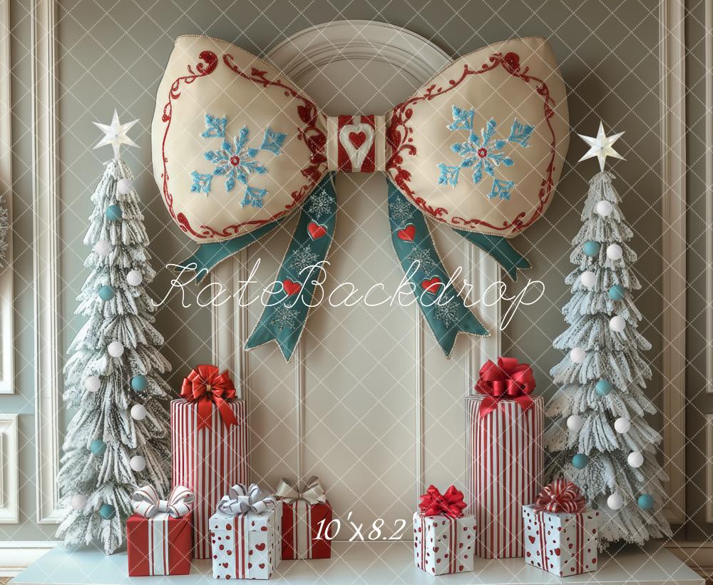 Kate Christmas Bow Frosted Trees Gifts Backdrop Designed by Mini MakeBelieve - Image 6