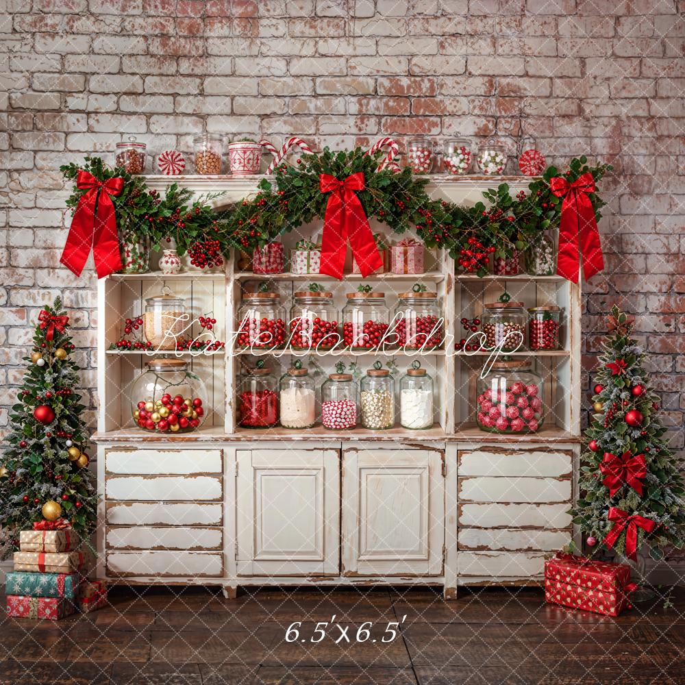 Kate Christmas Brick Wall White Cabinets Backdrop Designed by Emetselch - Image 2