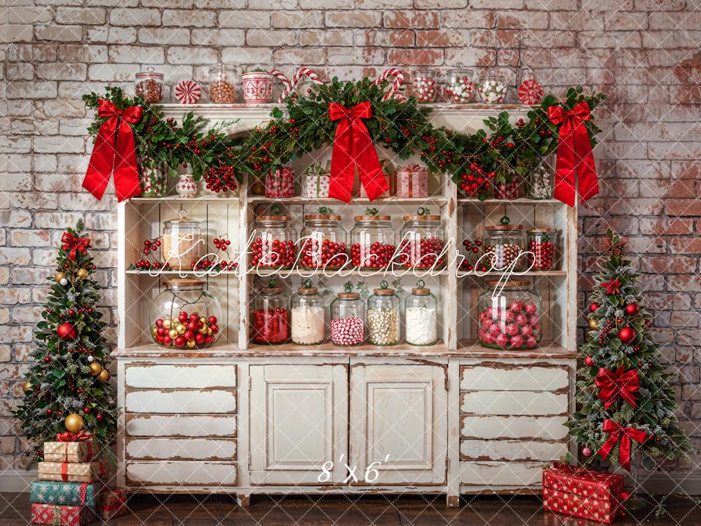 Kate Christmas Brick Wall White Cabinets Backdrop Designed by Emetselch - Image 3
