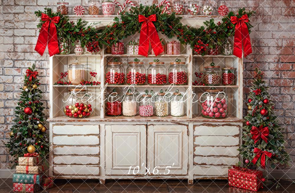 Kate Christmas Brick Wall White Cabinets Backdrop Designed by Emetselch - Image 4