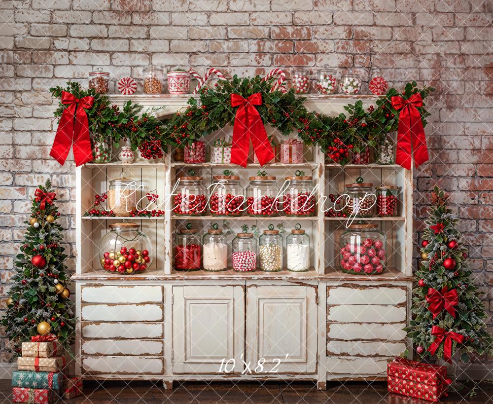 Kate Christmas Brick Wall White Cabinets Backdrop Designed by Emetselch - Image 5