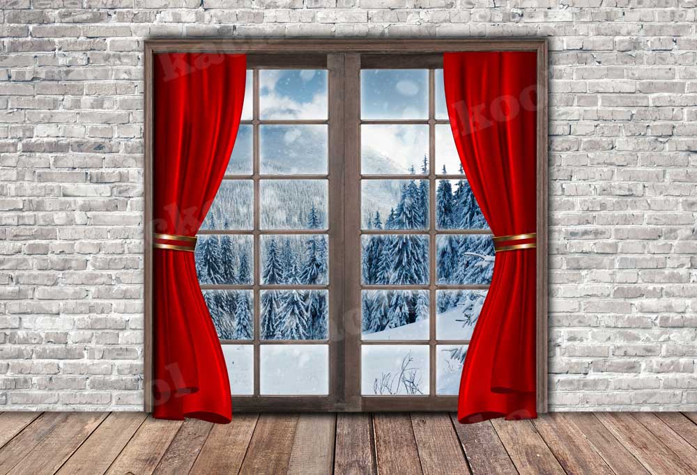 Kate Christmas Brick Winter Window Backdrop for Photography