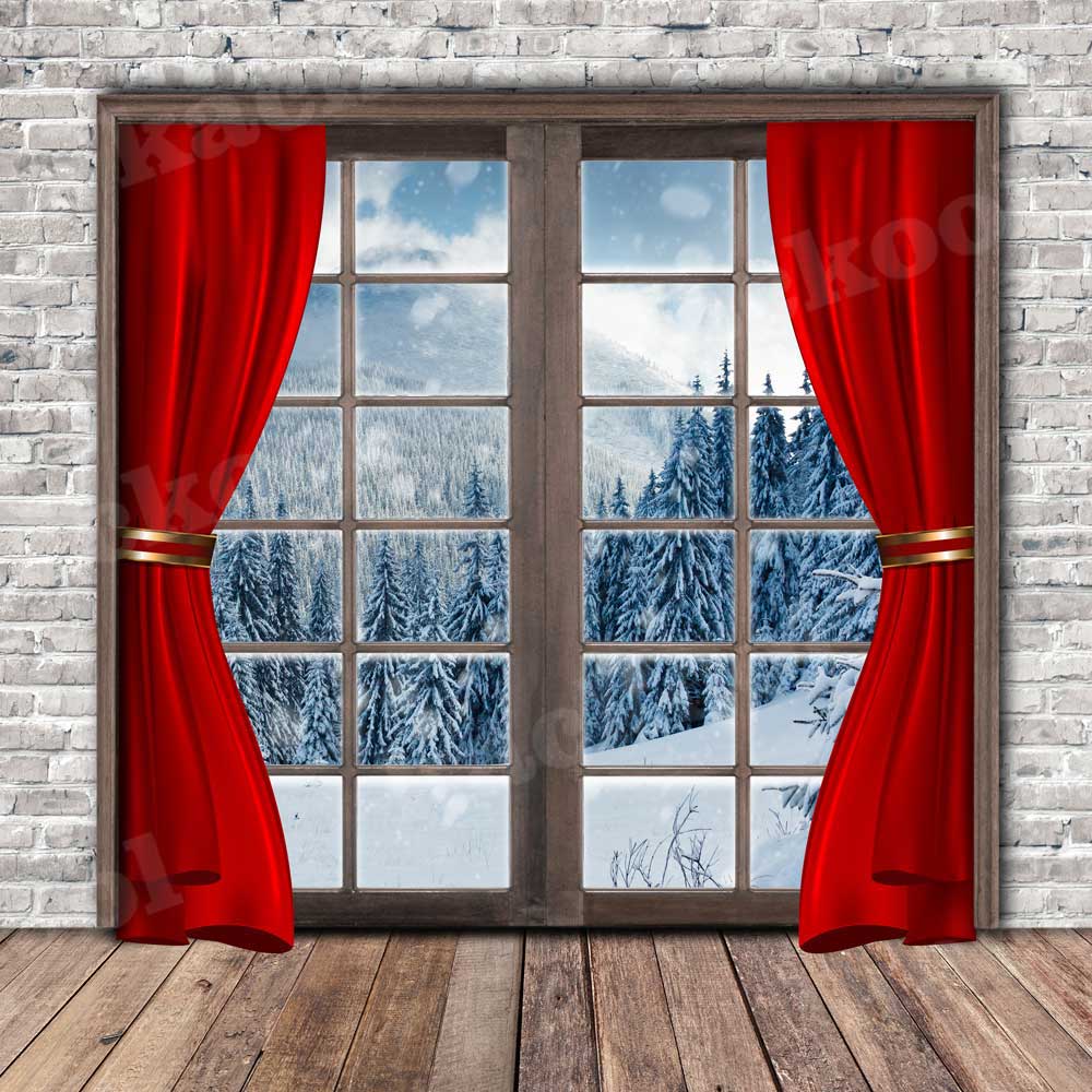 Kate Christmas Brick Winter Window Backdrop for Photography - Image 2