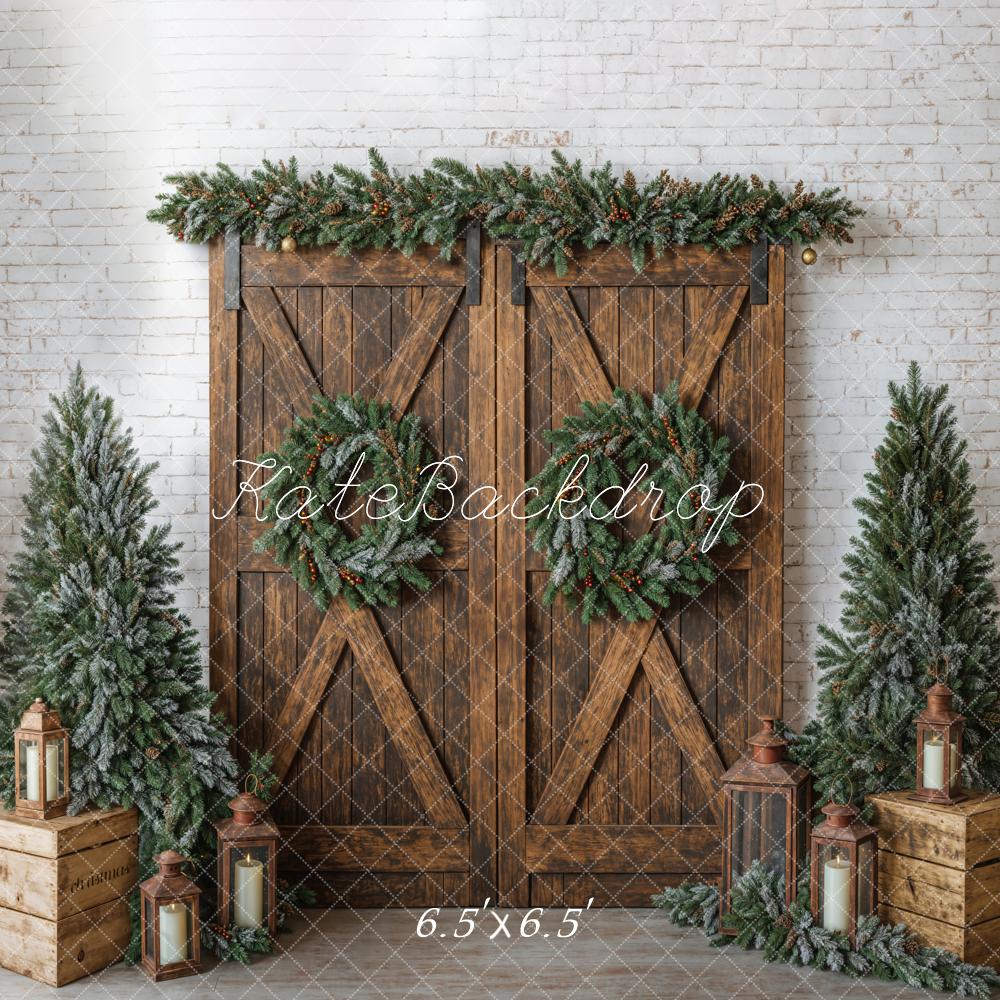 Kate Christmas Brown Barn Door Wreath Backdrop Designed by Emetselch - Image 2