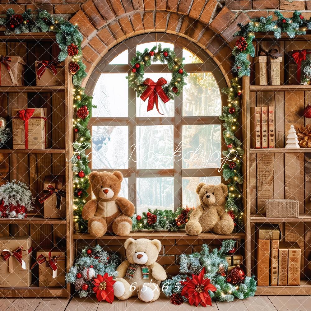 Kate Christmas Brown Gifts Shelf Teddy Bears Window Backdrop Designed by Patty Robert - Image 2