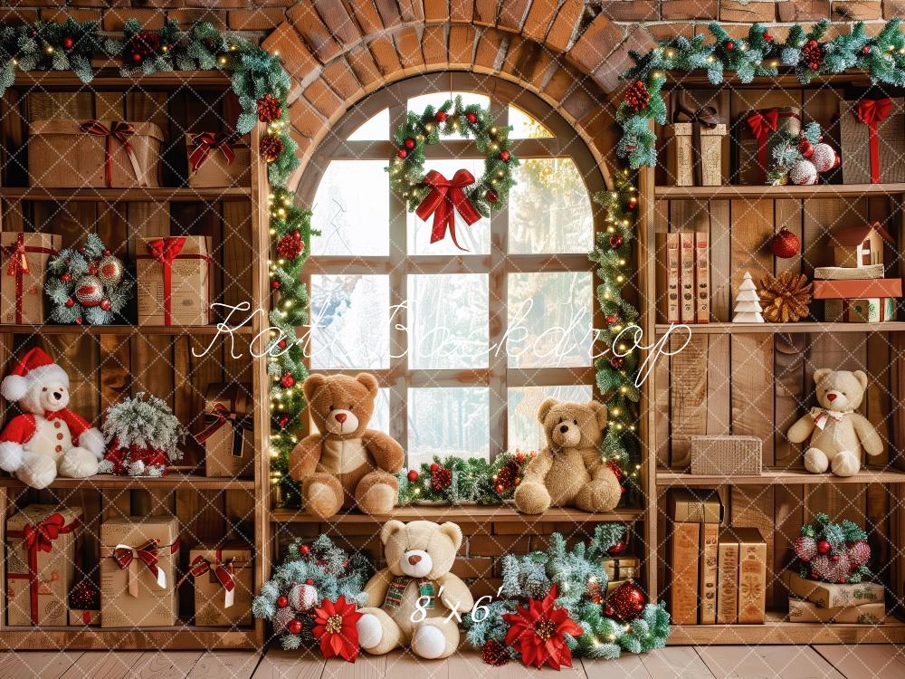 Kate Christmas Brown Gifts Shelf Teddy Bears Window Backdrop Designed by Patty Robert - Image 3