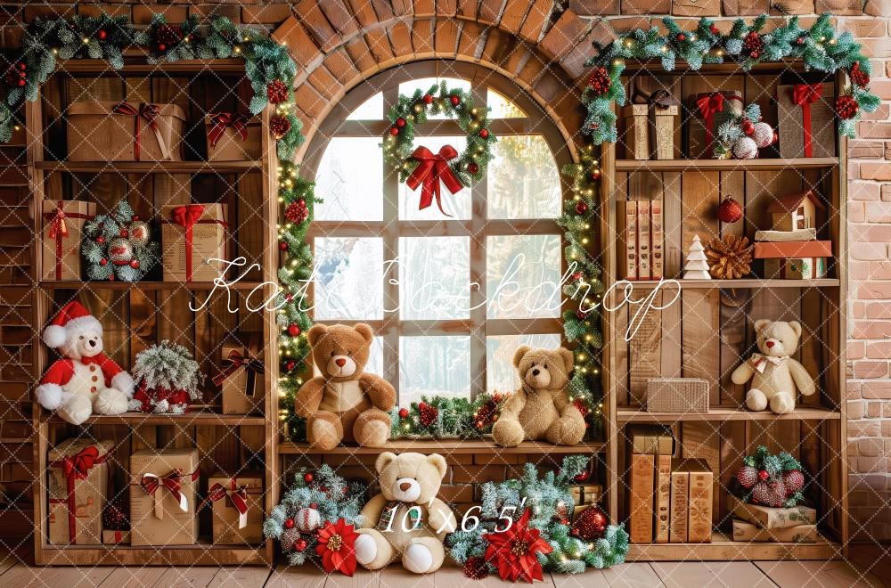 Kate Christmas Brown Gifts Shelf Teddy Bears Window Backdrop Designed by Patty Robert - Image 4