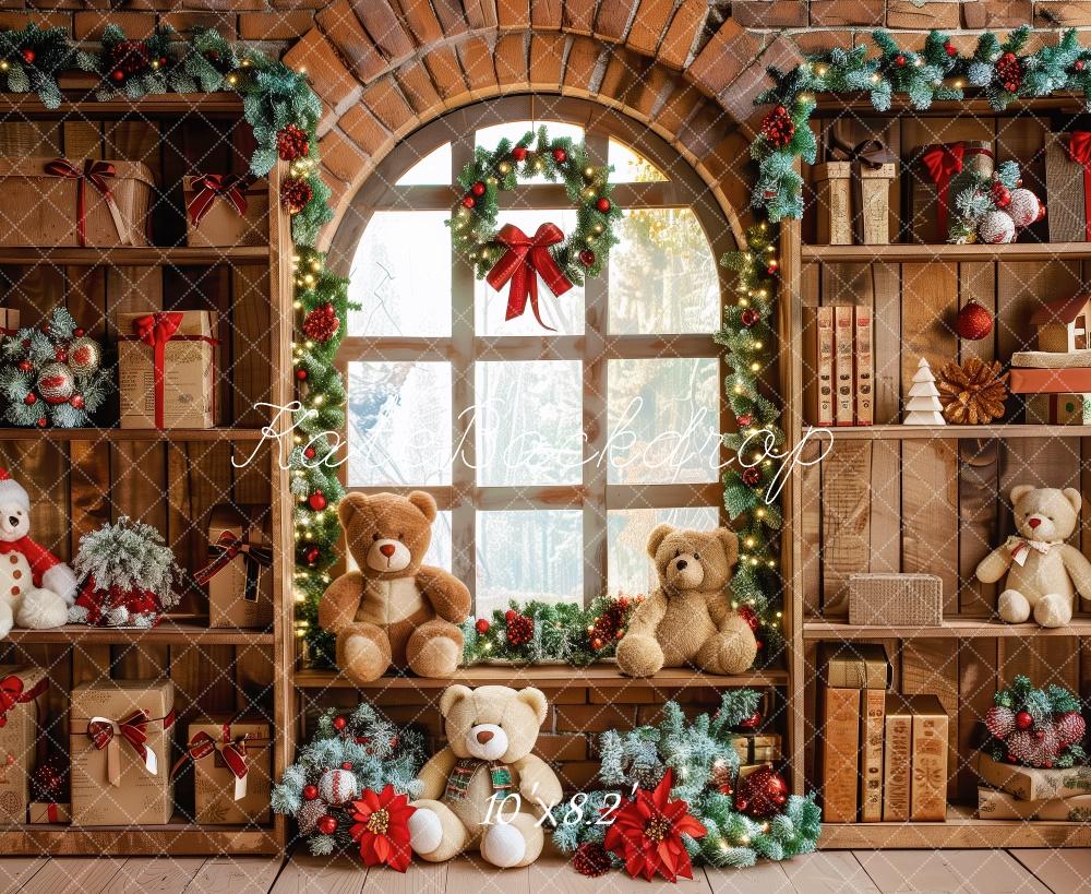 Kate Christmas Brown Gifts Shelf Teddy Bears Window Backdrop Designed by Patty Robert - Image 5