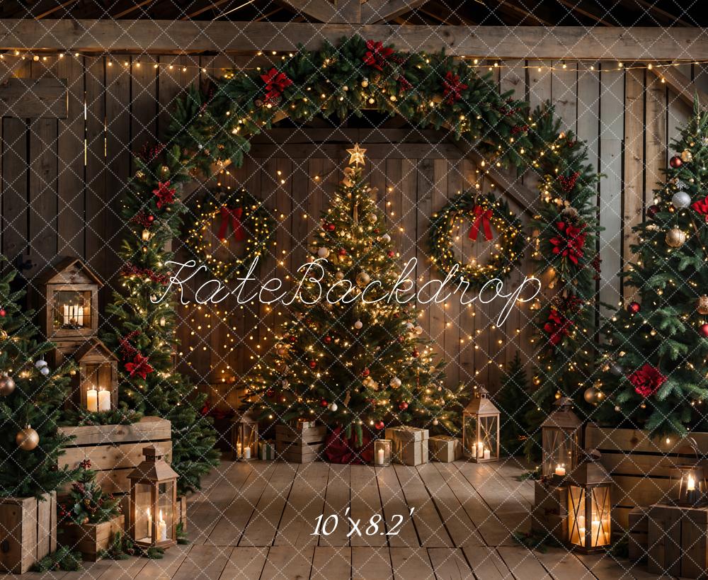 Kate Christmas Brown Wooden Arched Barn Door Backdrop Designed by Chain Photography - Image 10
