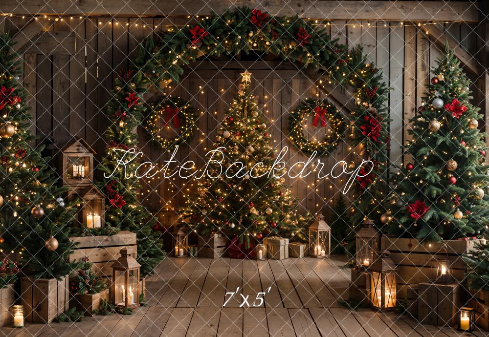 Kate Christmas Brown Wooden Arched Barn Door Backdrop Designed by Chain Photography - Image 2