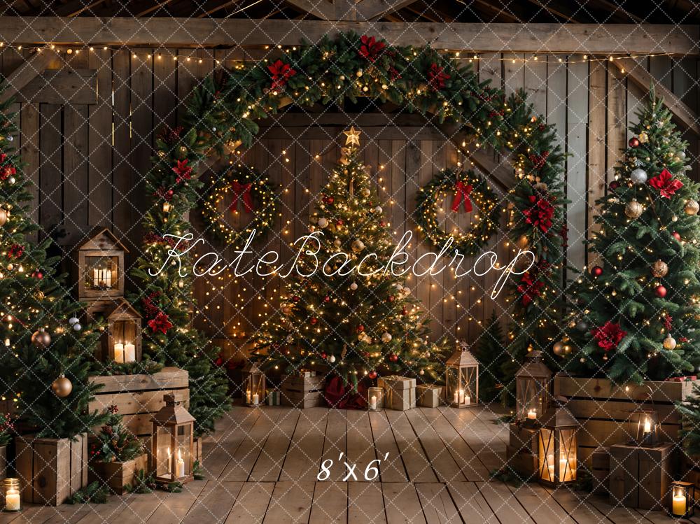 Kate Christmas Brown Wooden Arched Barn Door Backdrop Designed by Chain Photography - Image 9