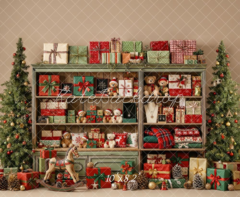 Kate Christmas Cabinet Trees Presents Fleece Backdrop Designed by Emetselch - Image 3