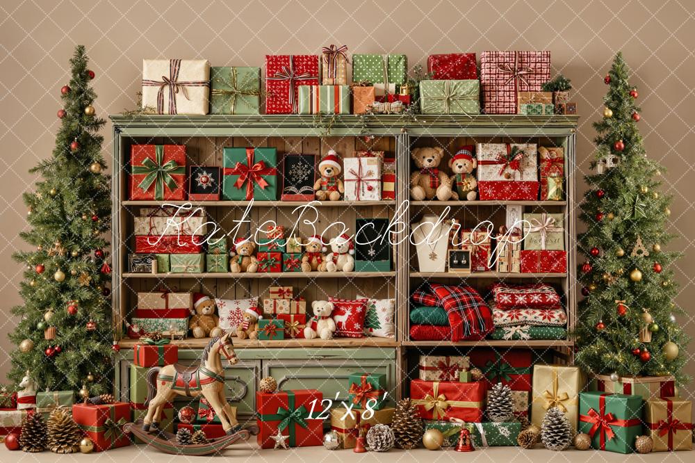 Kate Christmas Cabinet Trees Presents Fleece Backdrop Designed by Emetselch - Image 4