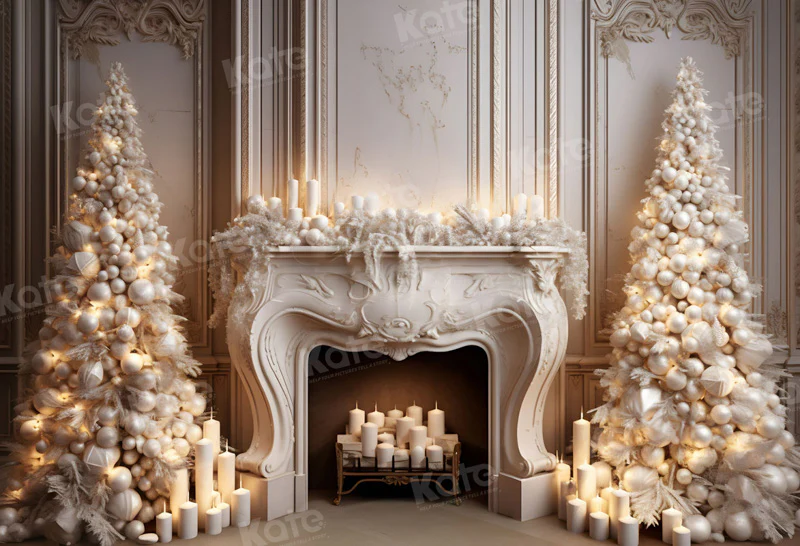 Kate Christmas Candle White Fireplace Tree Backdrop for Photography - Image 2