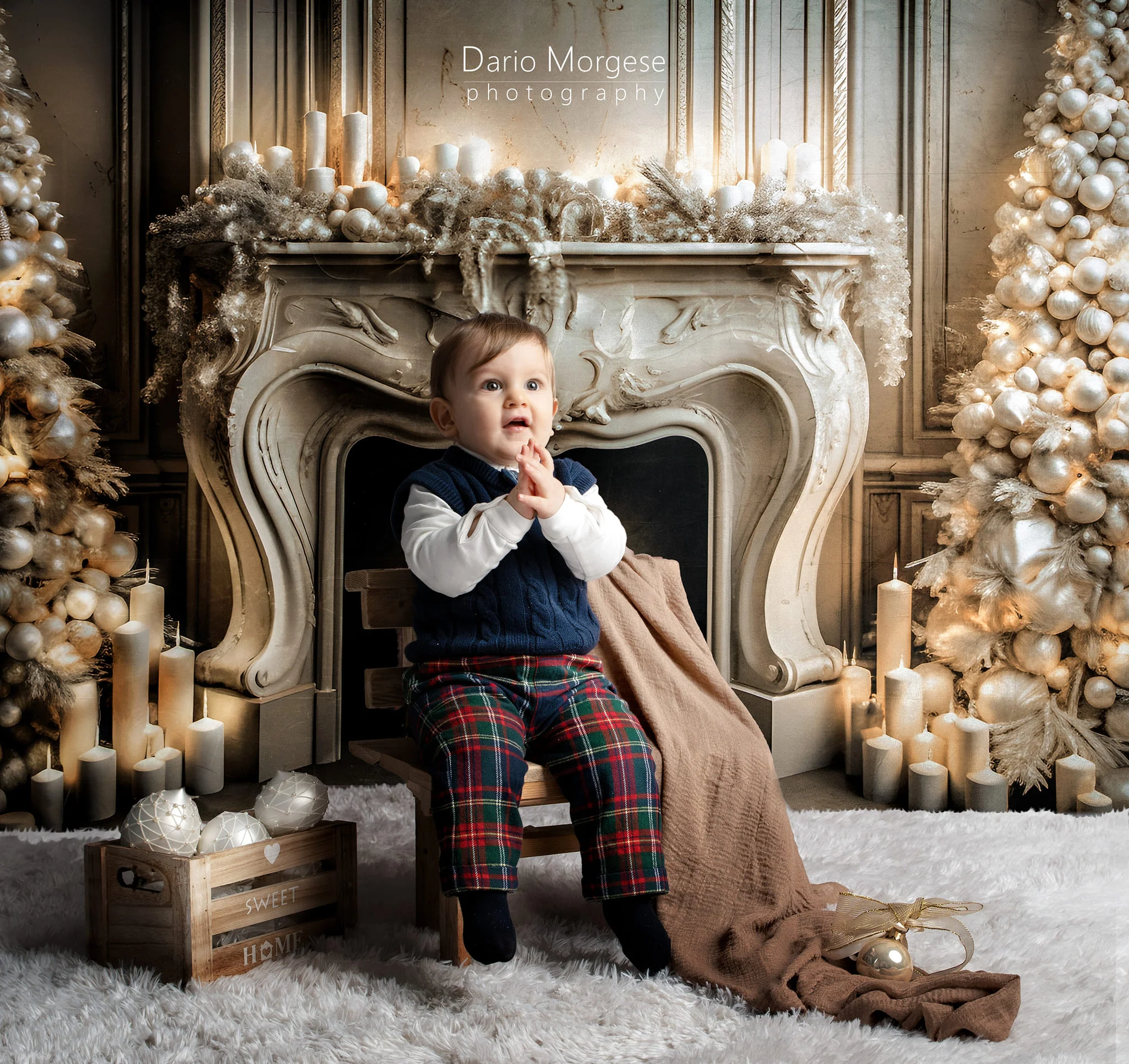 Kate Christmas Candle White Fireplace Tree Backdrop for Photography - Image 3