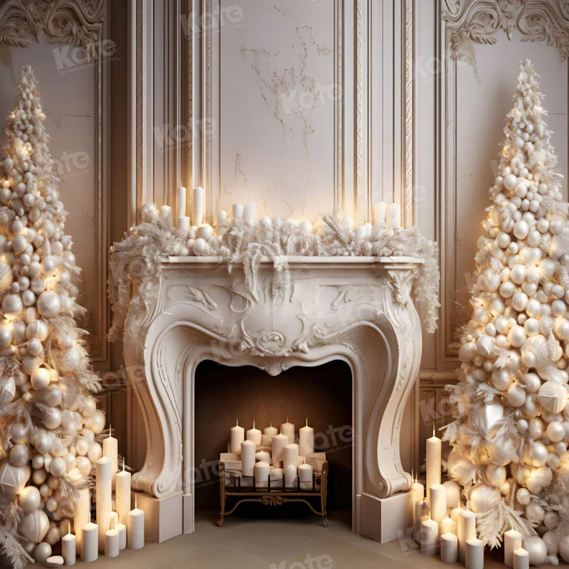 Kate Christmas Candle White Fireplace Tree Backdrop for Photography - Image 4