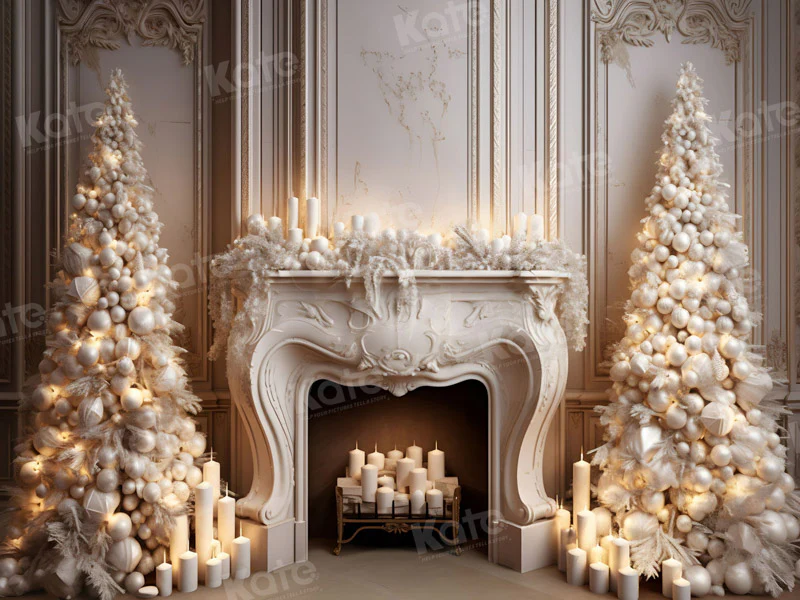 Kate Christmas Candle White Fireplace Tree Backdrop for Photography - Image 5