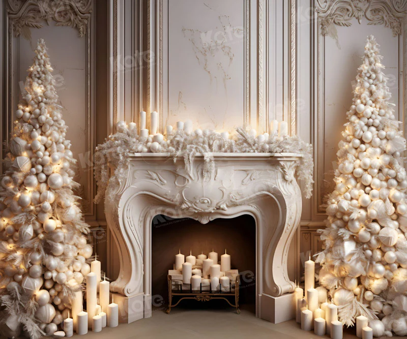Kate Christmas Candle White Fireplace Tree Backdrop for Photography - Image 6
