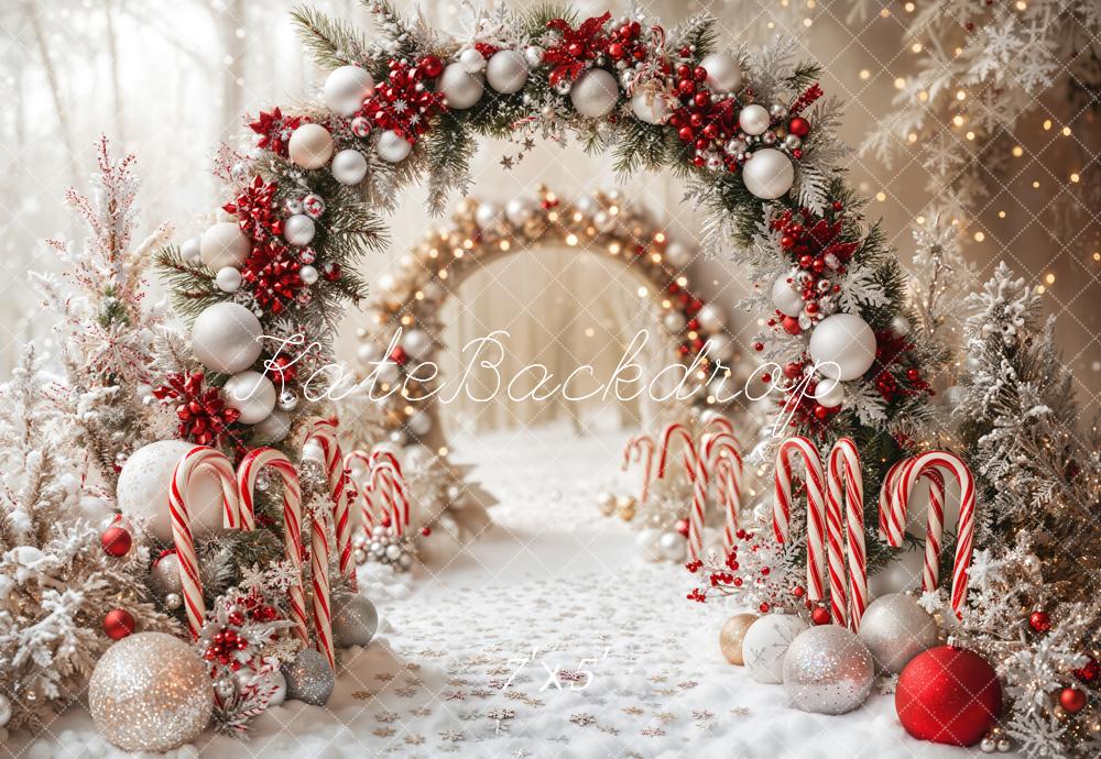 Kate Christmas Candy Cane Arch Snow Backdrop Designed by Emetselch - Image 2