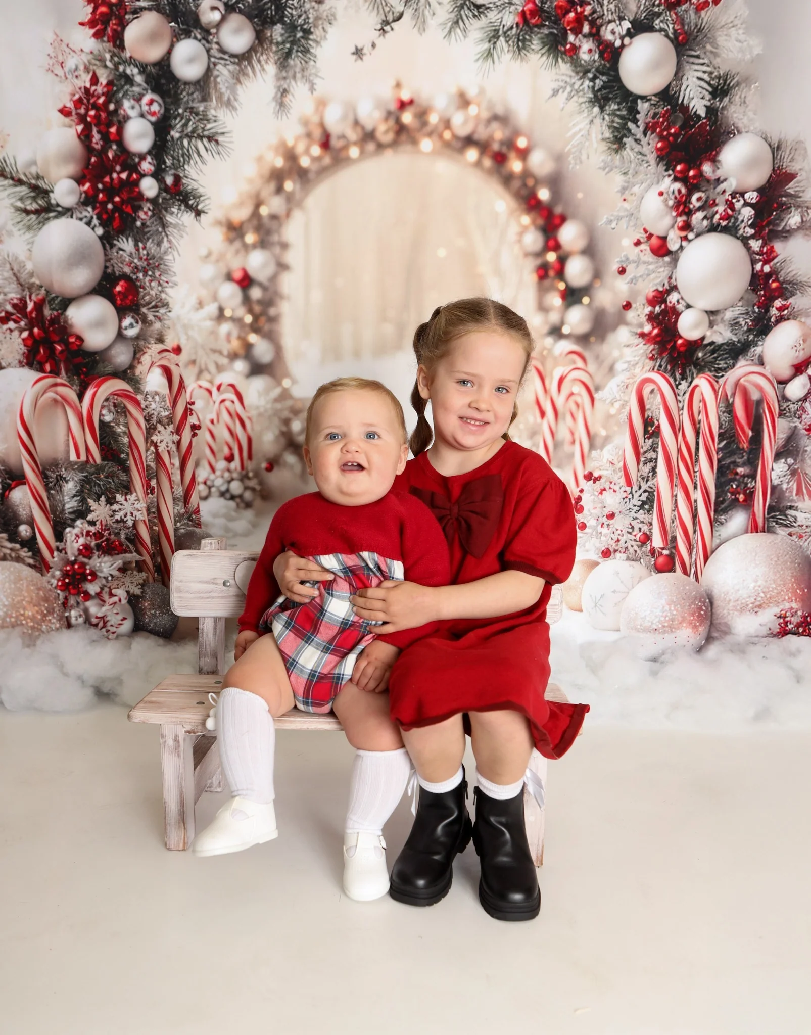 Kate Christmas Candy Cane Arch Snow Backdrop Designed by Emetselch - Image 3