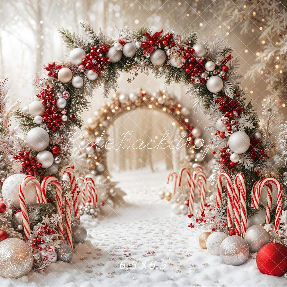 Kate Christmas Candy Cane Arch Snow Backdrop Designed by Emetselch - Image 4