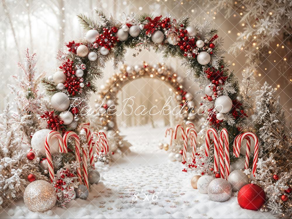 Kate Christmas Candy Cane Arch Snow Backdrop Designed by Emetselch - Image 7