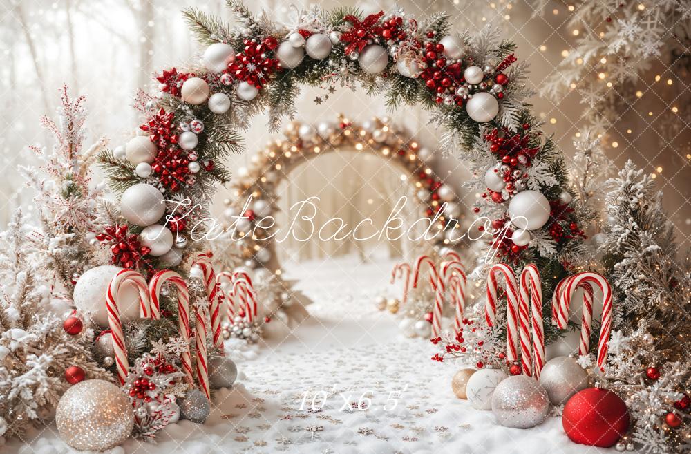 Kate Christmas Candy Cane Arch Snow Backdrop Designed by Emetselch - Image 8