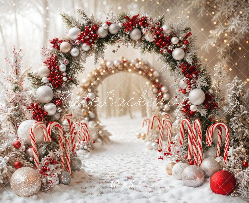 Kate Christmas Candy Cane Arch Snow Backdrop Designed by Emetselch - Image 9