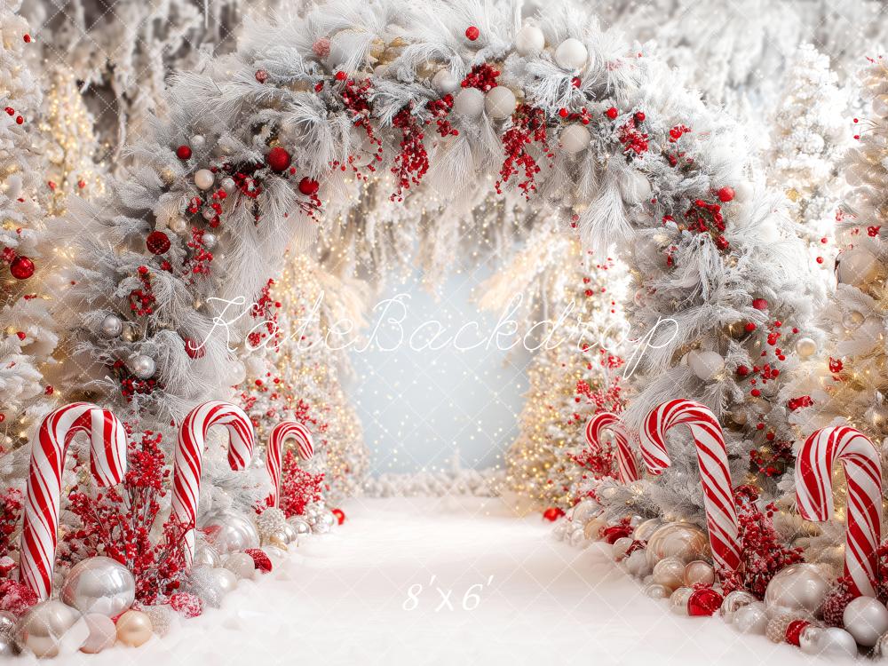 Kate Christmas Candy Cane Arch Snowy Trees Backdrop Designed by Patty Robert - Image 3
