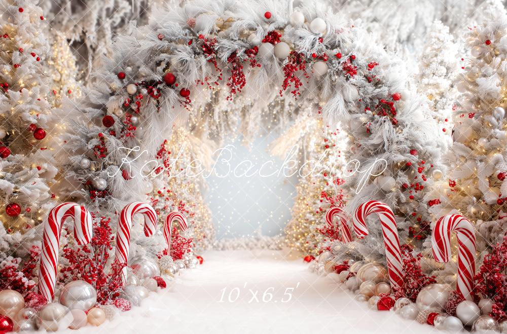 Kate Christmas Candy Cane Arch Snowy Trees Backdrop Designed by Patty Robert - Image 4