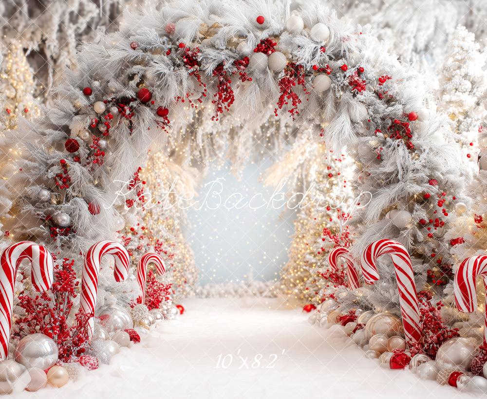 Kate Christmas Candy Cane Arch Snowy Trees Backdrop Designed by Patty Robert - Image 6