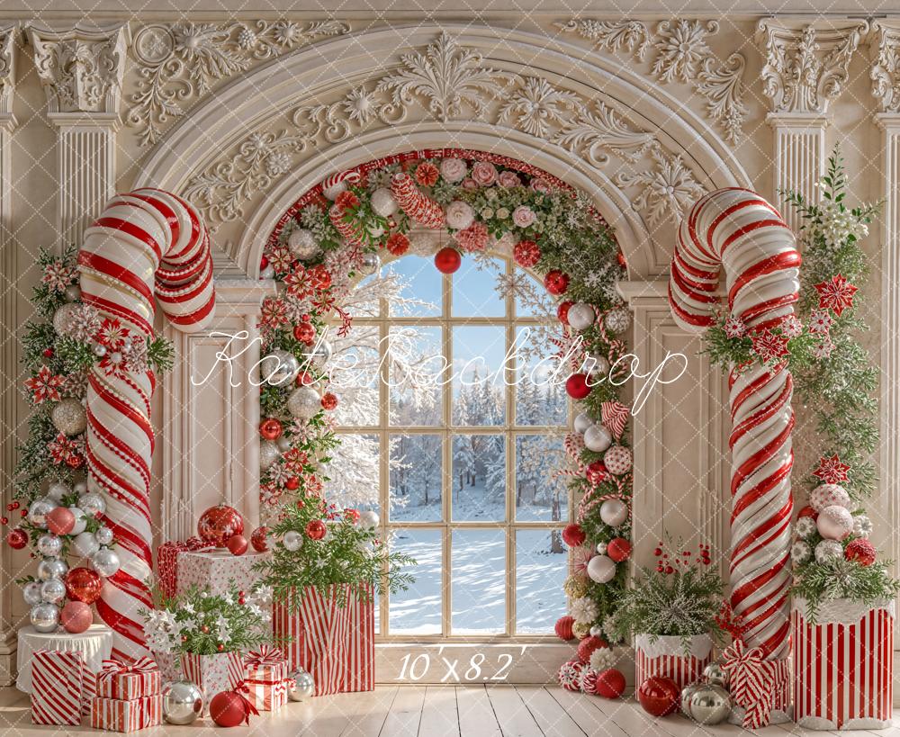 Kate Christmas Candy Cane Arched Window Backdrop Designed by Emetselch - Image 4